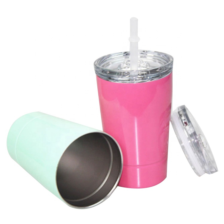 Multiple Color 12oz Travel Mug Custom Stainless Steel Sippy Drinking Cups With Straws