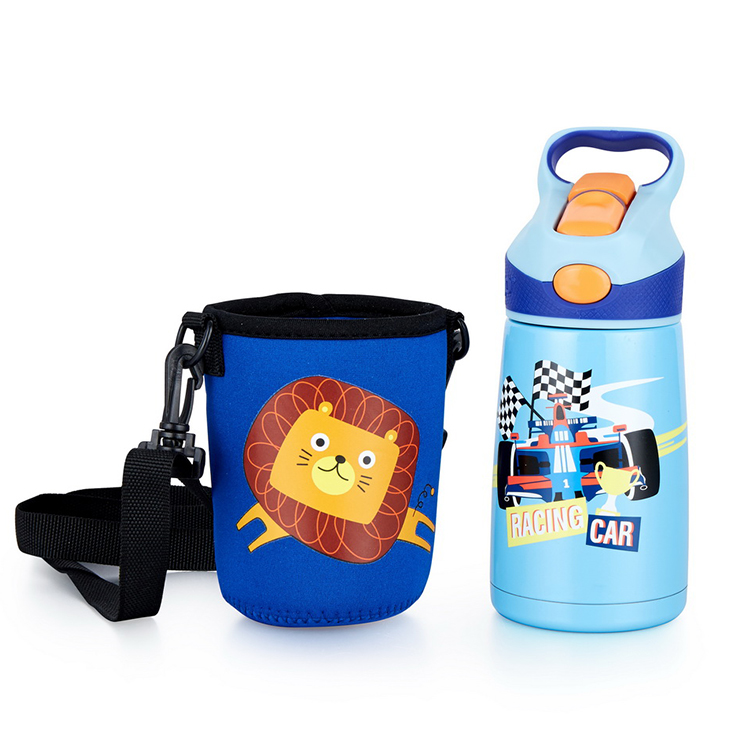 OEM Insulated Vaccum Thermos Flask Kids Steel Cartoon School Water Bottle With Straw
