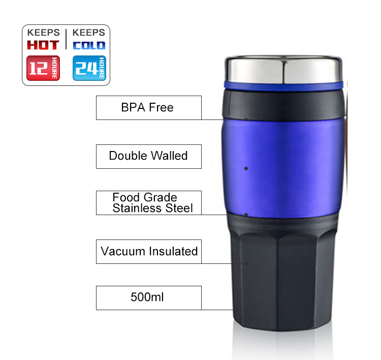 Double Wall Stainless Steel Vacuum Insulated Travel Mug With Lid