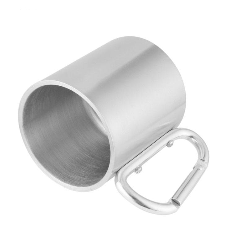 280ml Silver Double Wall Stainless Steel Coffee Cup Insulated Cup Metal Cup With Lid And Carabiner