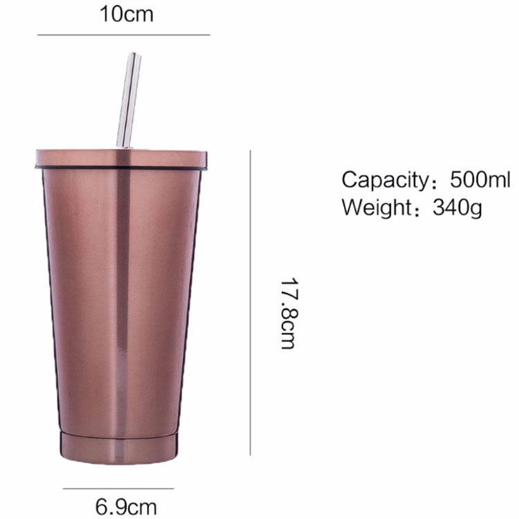 Hot Sale 500ml Thermo Double Wall Stainless Steel Tumbler Straw Cup