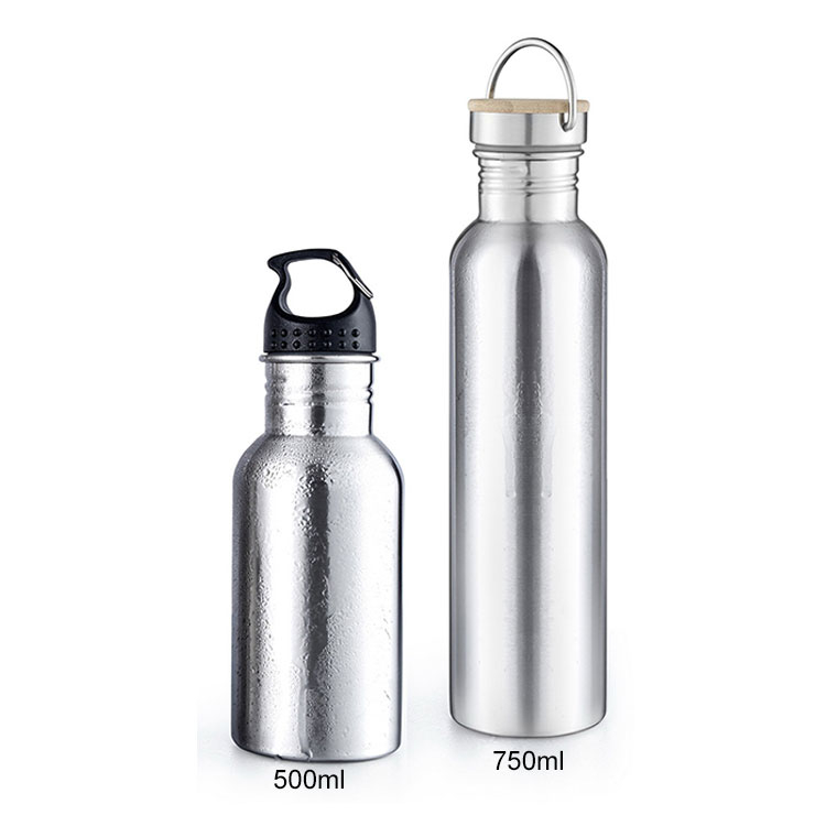 Outdoor Single Wall Vacuum Stainless Steel Water Bottle With Bamboo Lid