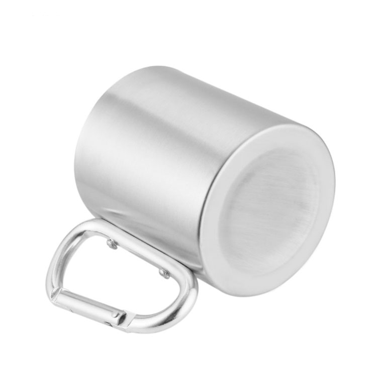 280ml Silver Double Wall Stainless Steel Coffee Cup Insulated Cup Metal Cup With Lid And Carabiner