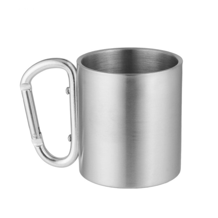 280ml Silver Double Wall Stainless Steel Coffee Cup Insulated Cup Metal Cup With Lid And Carabiner